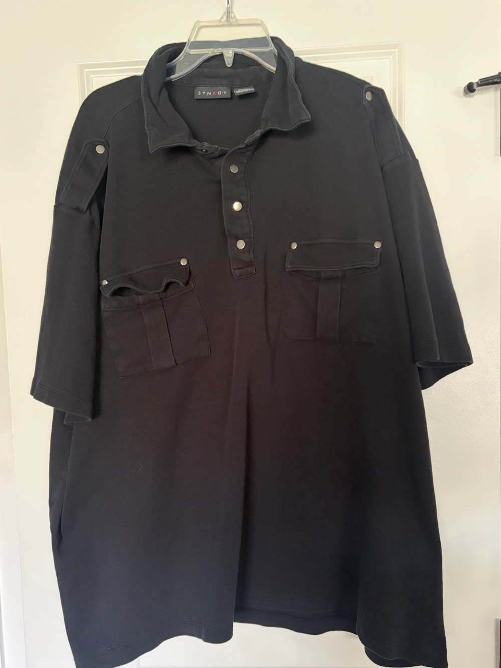 Syndigy Black Short-Sleeve Utility Polo with Dual Chest Pockets